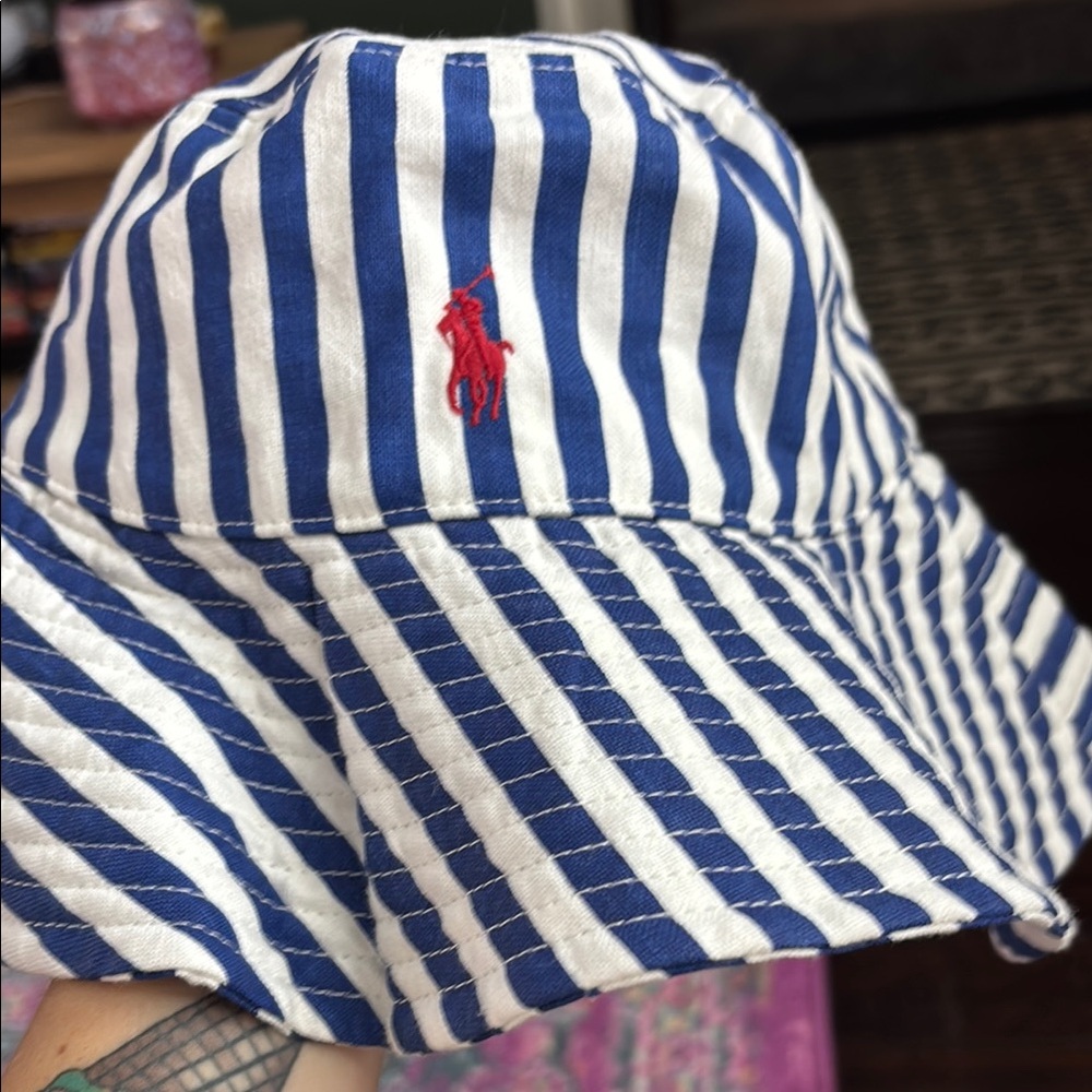 Ralph Lauren Navy and White Striped Hat